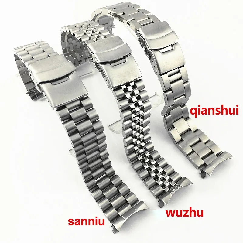 Solid Stainless Steel Watch Band 20mm 22mm WirstWatch Bracelets Curved End Replacement For Seiko SKX007 SKX009 SKX011 With Tool