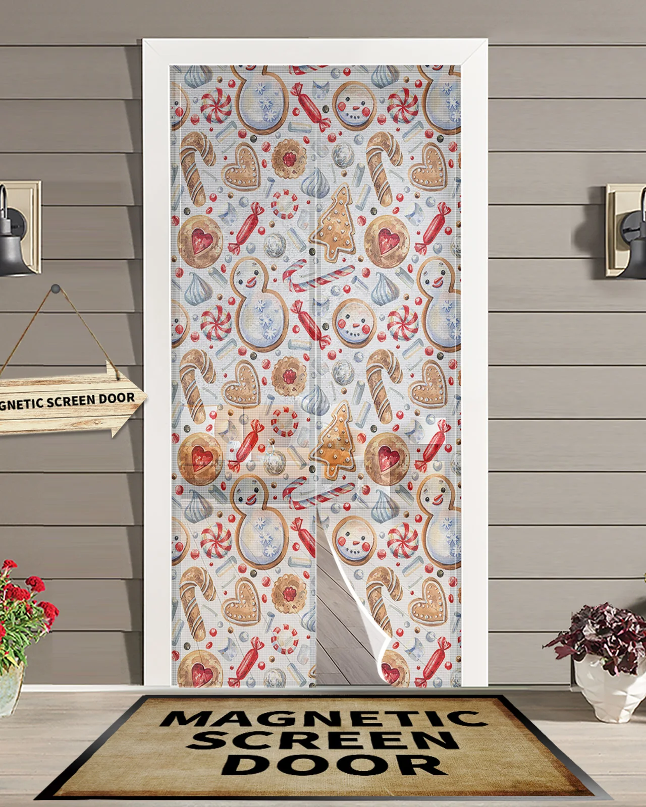 Christmas Gingerbread Man Snowman Magnetic Door Curtain Living Room Bedroom Home Anti-mosquito Screen Door Curtain