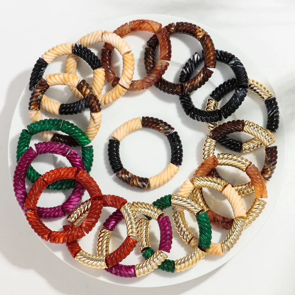 Bohomia Acrylic Thread Bamboo Chunky Stackable Bracelet for Women Boho Elastic Tube Beads Braceletes 2024 Fashion Jewelry