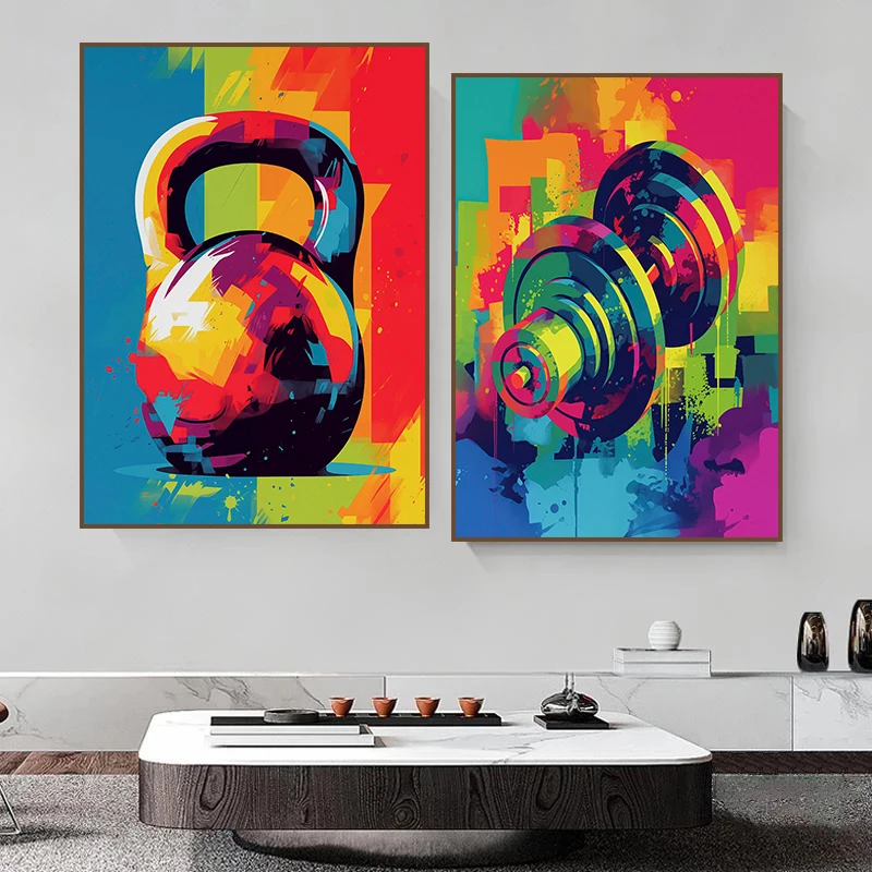 Graffiti Dumbbell Kettlebell Gym Poster Fitness Weightlifting Canvas Painting Print Wall Art  for Living Room Home Decor Cuadros