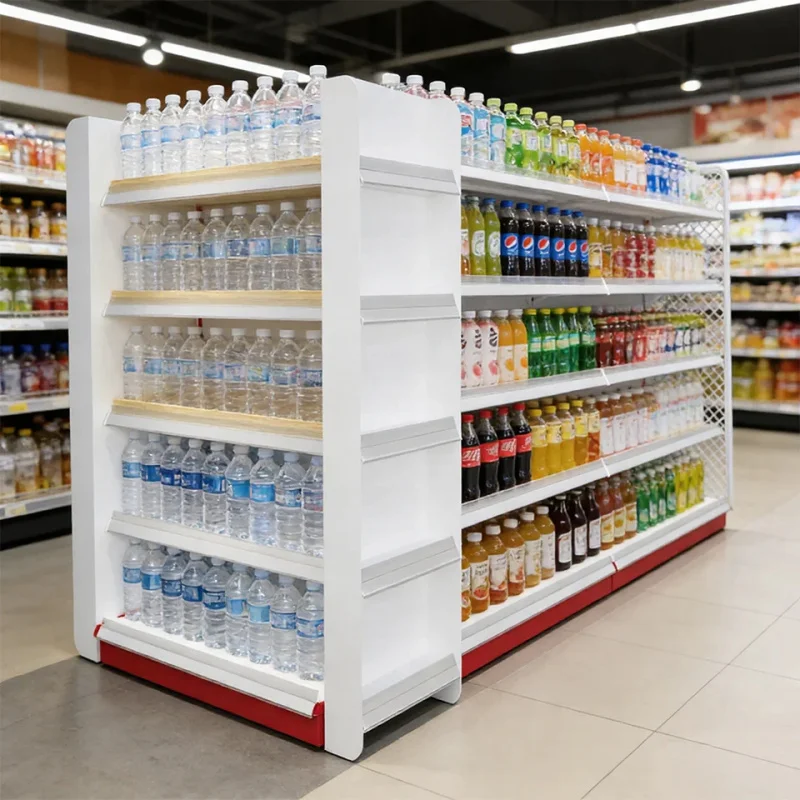 custom.Factory Custom-made Double-Sided Metallic Cold-rolled Steel Supermarket Rack with 3 Shelves Quick Installation Shoppi