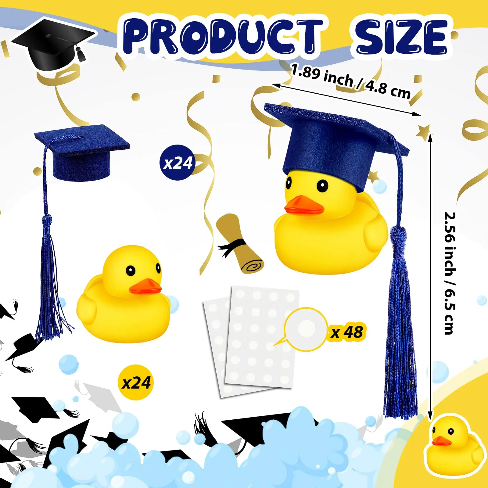 24Pcs Graduation Duck Mini Grad Rubber Ducks with Grad Tassel Cap and Certificate Red and Blue Grad Duck Bulk for Pool FloatPart