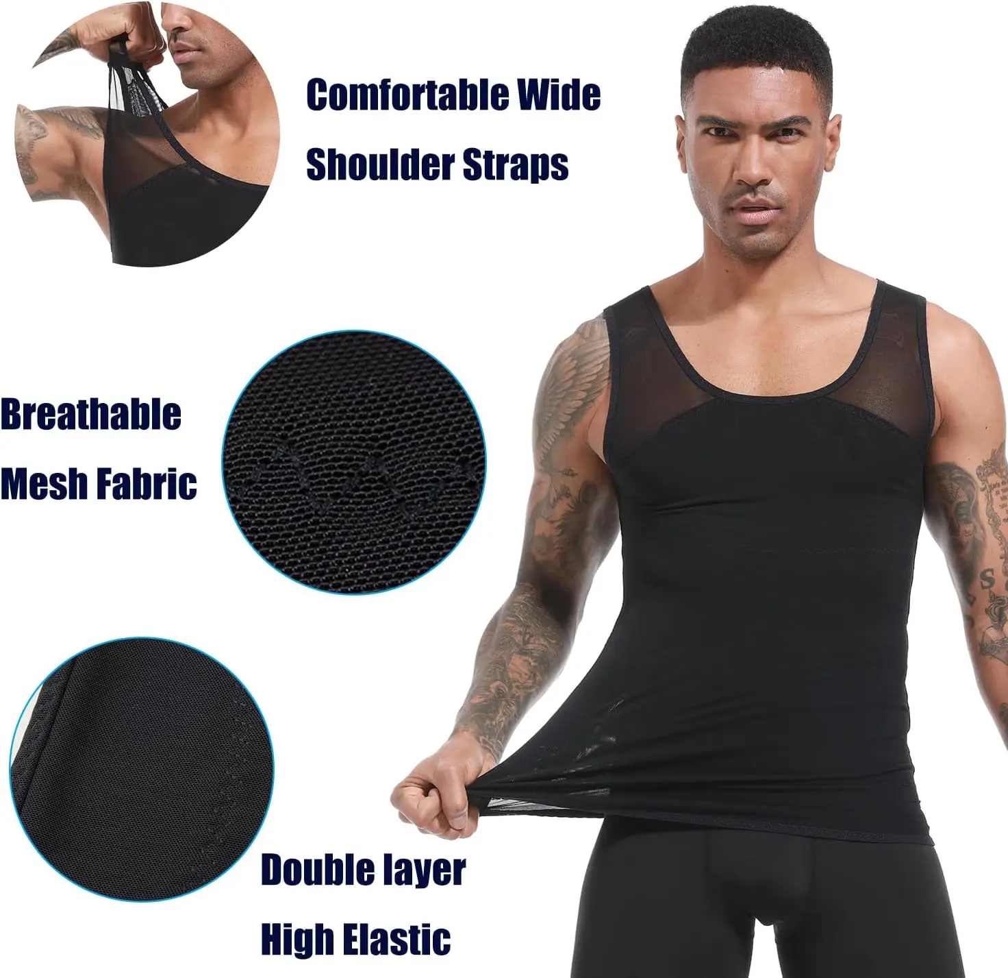 ISUP Camisa moldeadora de cuerpo adelgazante para hombre, tanque de compresión de pecho, camiseta interior con Control de barriga, ropa moldeadora