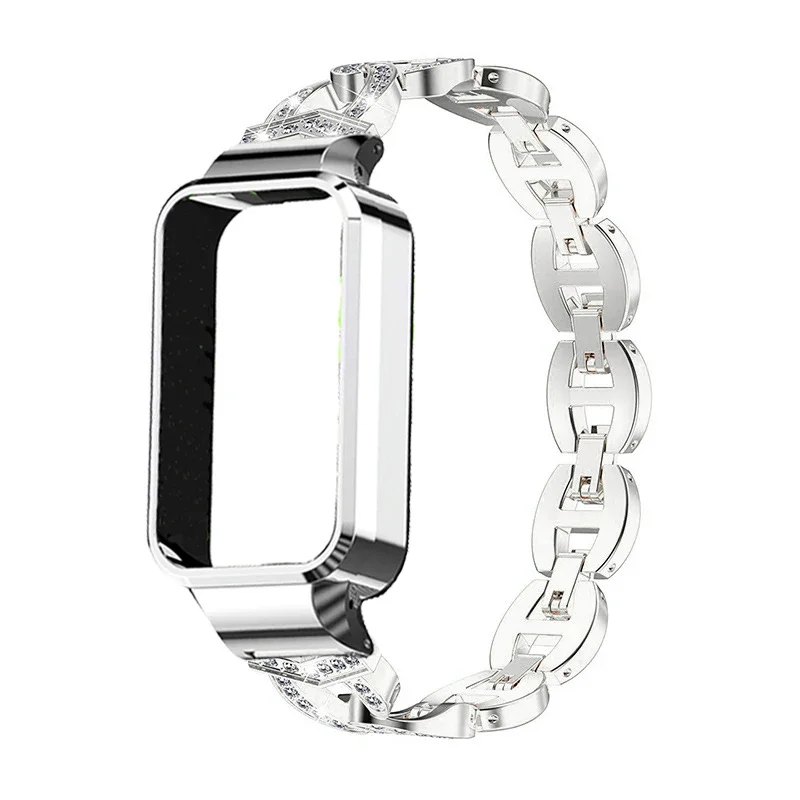 Ремешок для часов с бриллиантами для Redmi Smart Band 3, защитный чехол для Xiaomi Smart Band 9, активный металлический браслет, защитный чехол