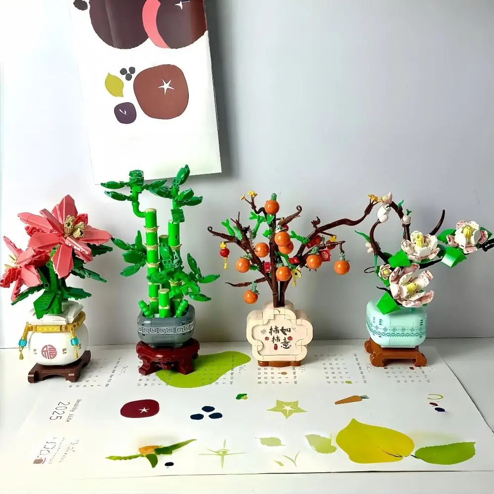 

Plastic Artificial Flowers Building Blocks Desktop Ornaments DIY Bonsai Assembly Model Block Home Decoration