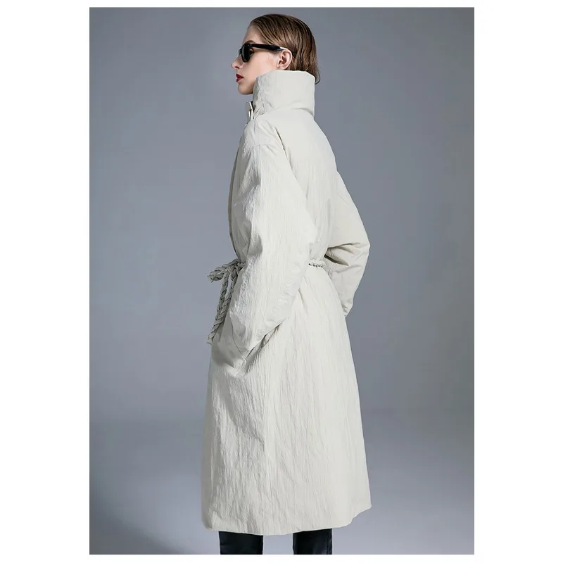 Luxury Brand White Duck Down Puffer Jacket Stand Collar Long Down Jacket Winter Warm Thick Coat Windproof Jacket Buttons Belt