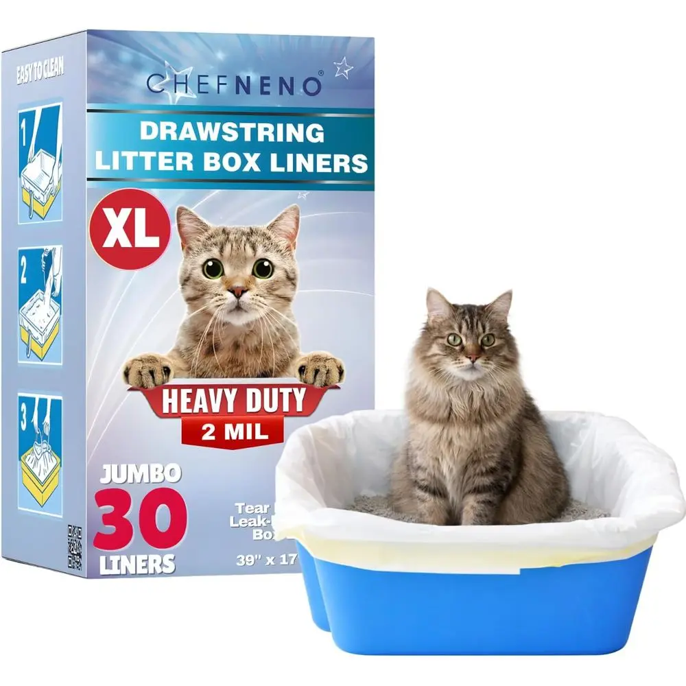 Cat Litter Box Liners XL (30 Bags) 39 x 17 Super Jumbo Scratch Resistant Extra Heavy 2 Mil Disposable Litter Box Liner Bags (30