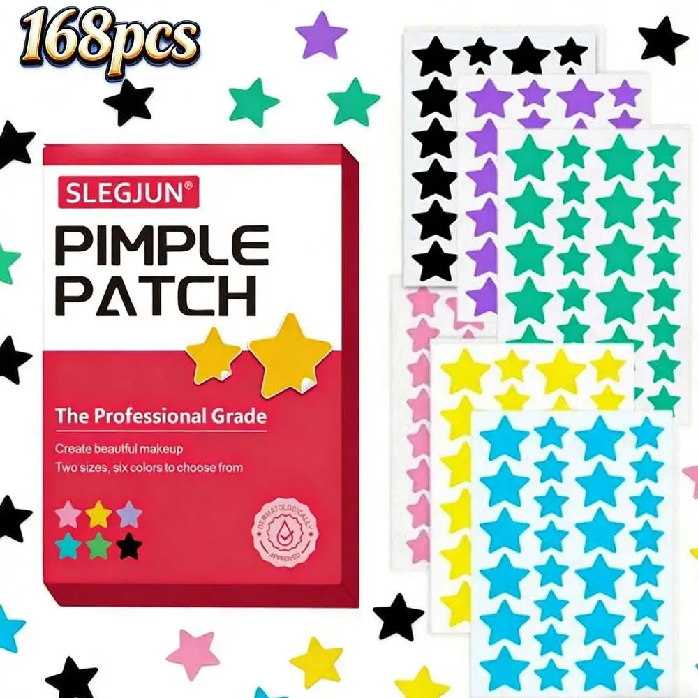 

168 шт. невидимых дышащих пластырей от прыщей в форме звезды, мягкие, не раздражающие, впитывающие, для ежедневного ухода за кожей