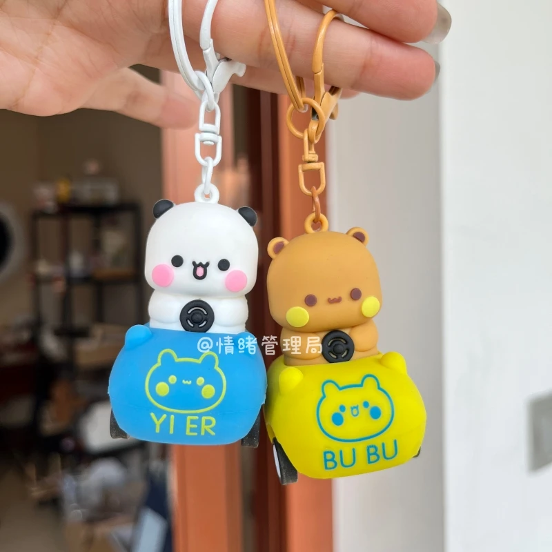 Panda Bubu And Yier Keychain Cartoon Panda Bubu And Dudu Driving A Small Car Modeling Keychain Backpack Pendant Keychain Gift