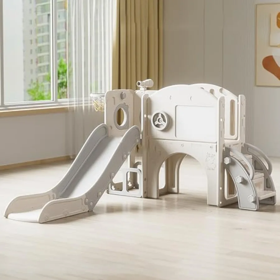 

Toddler Slide for Outdoor Playset Indoor Playground Set for Age 1-3 Year Baby Toddlers Home Backyard Infant Toys Grey 9 in 1