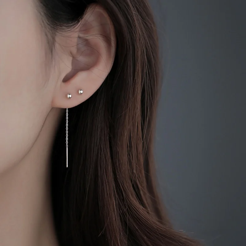 New Trendy Earrings For Women Geometric Ball Long Tassel Chain Drop Earring Girls Minimalism Ear Line Korean Accessories Jewelry