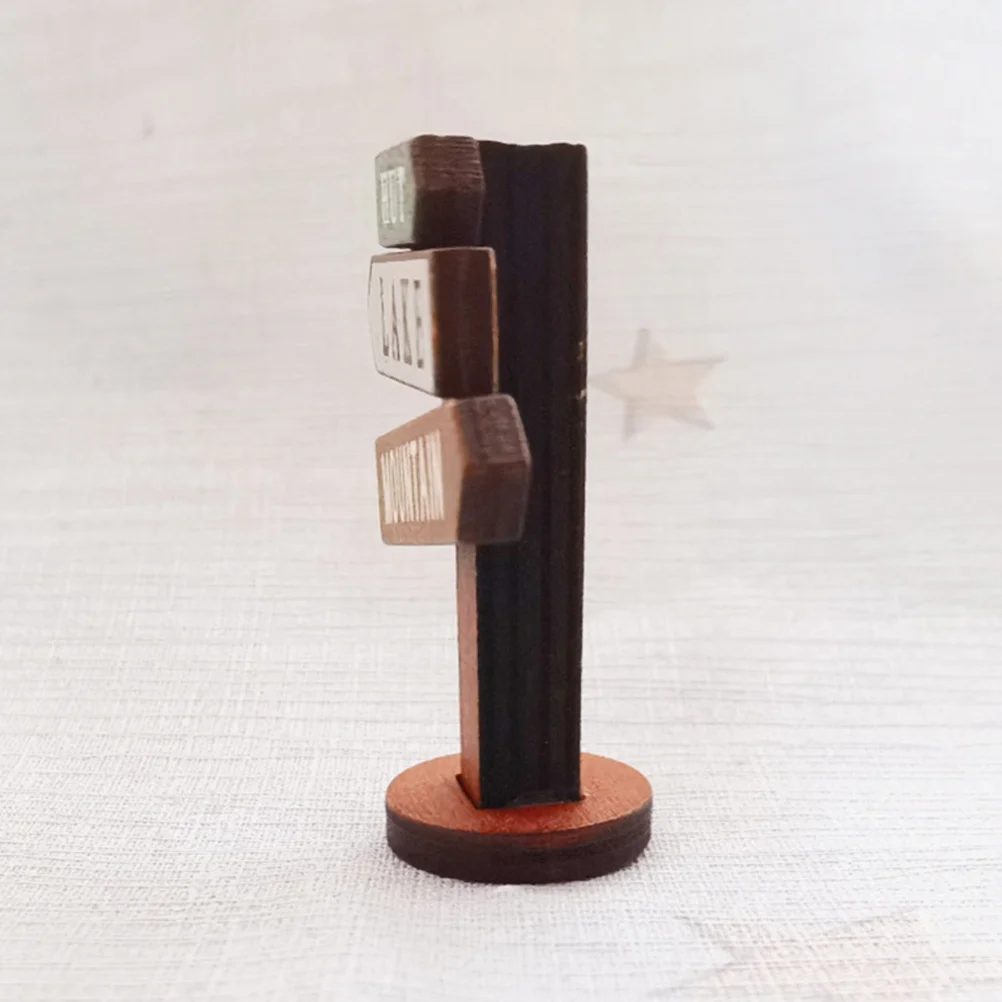 2 Pcs Wooden Road Sign Micro Landscape Adornments Mini Scene Props Signs Decorations Miniature Garden Guide Boards Street Photo