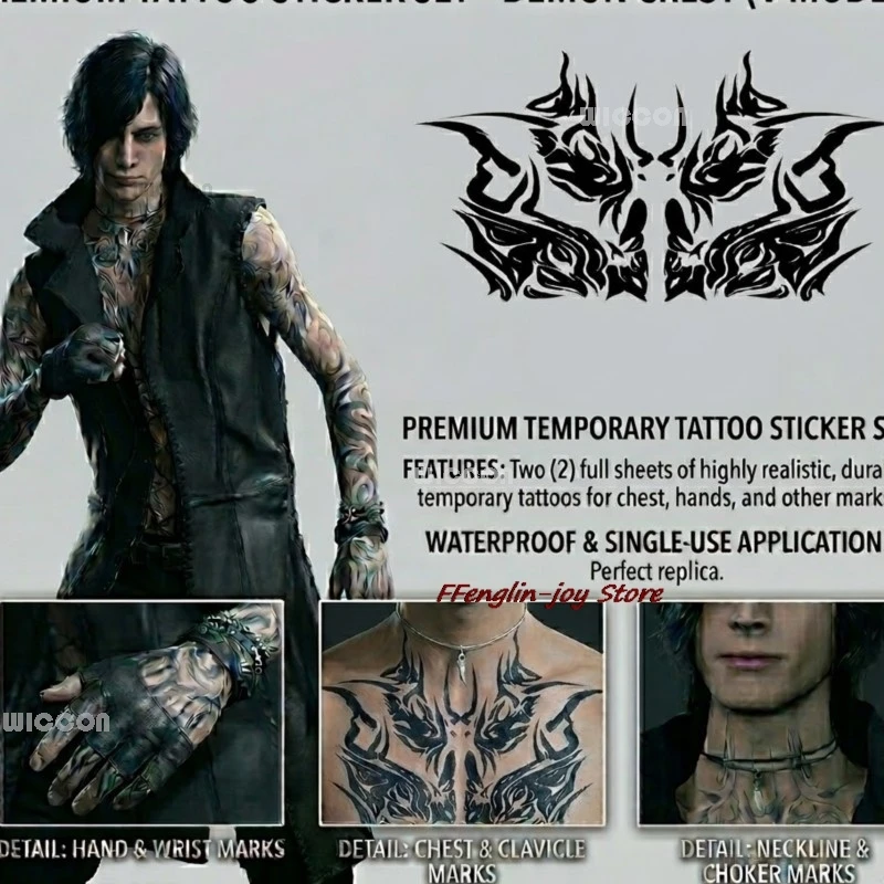 

FFenglin-joy Store Ghost Cry 5 V Chest And Back Of Hand Temporary Water Transfer Tattoos Cosplay Props Anime Game Charac