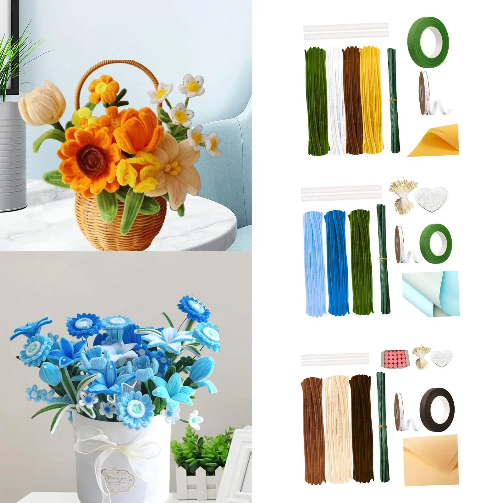 Pfeifenreiniger, Chenille-Stiel-Set für Zuhause, Festivals, DIY-Feiertagsdekoration, kreativer Blumenstrauß für die Herstellung von Bastelarbeiten, Kunststrauß