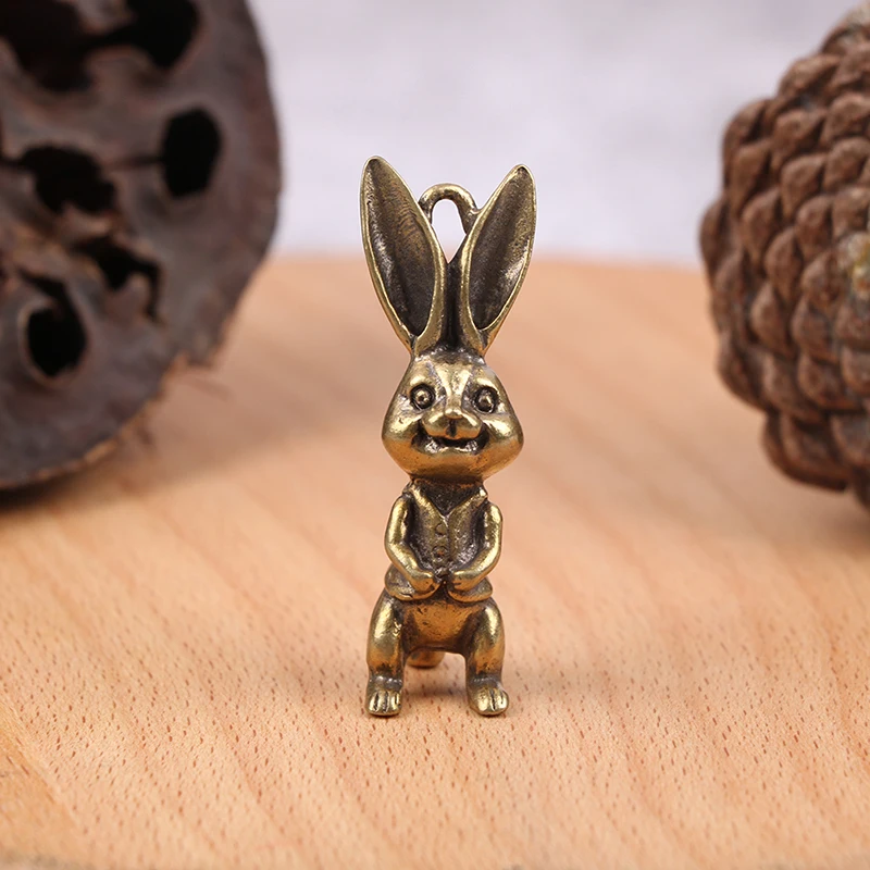 Vintage Brass Cute Rabbits Keychains Pendants Jewelry Gifts Zodiac Animal Figures Car Key Chains Hangings