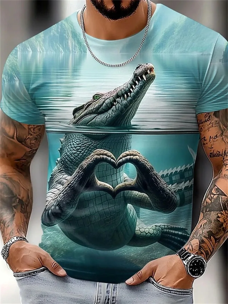 Men\'s Funny Cat And Shark T Shirt Tops 3D Print Short Sleeve Crew Neck Animal Tee Shirts New In Oversized T Shirts Clothes