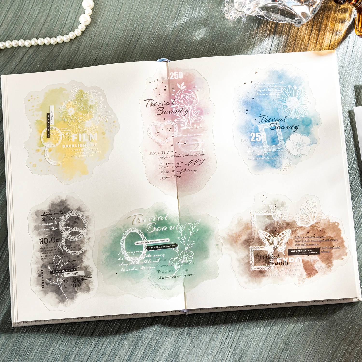 Yoofun 10 sztuk/partia chmura i mgła koronkowe dekoracyjne naklejki koronkowe kolaż Scrapbooking etykiety Diy pamiętnik Journal Planner materiały