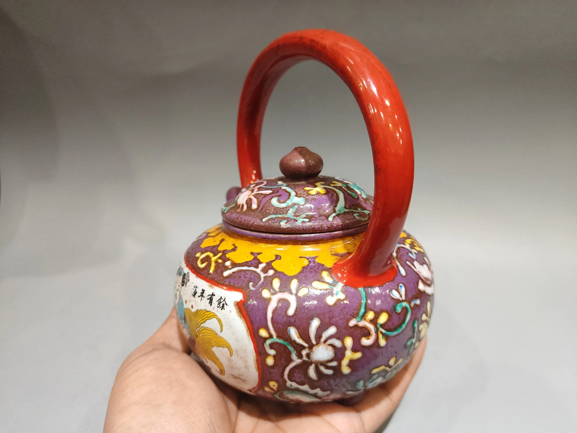 Yixing Purple Clay Teapot Old Red Mud Pointillism Flower and Child Fun Pattern kettle Teapot Flagon Amass wealth Ornaments