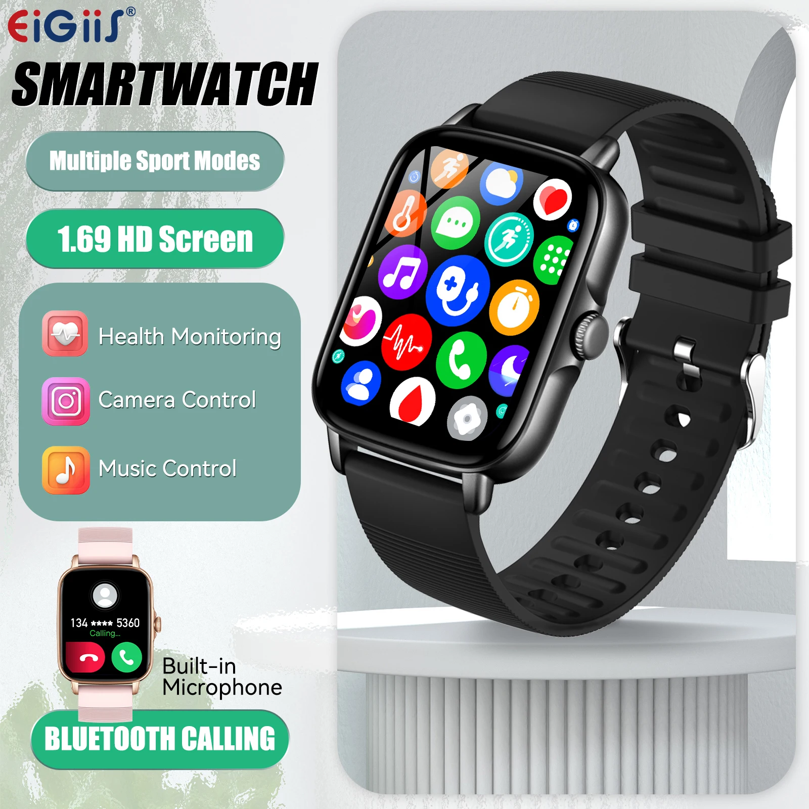 

EIGIIS Smart Watches for Men Women 1.69" HD Watch IP67 Waterproof Fitness with Sleep Monitor Activity Tracker with Pedometer