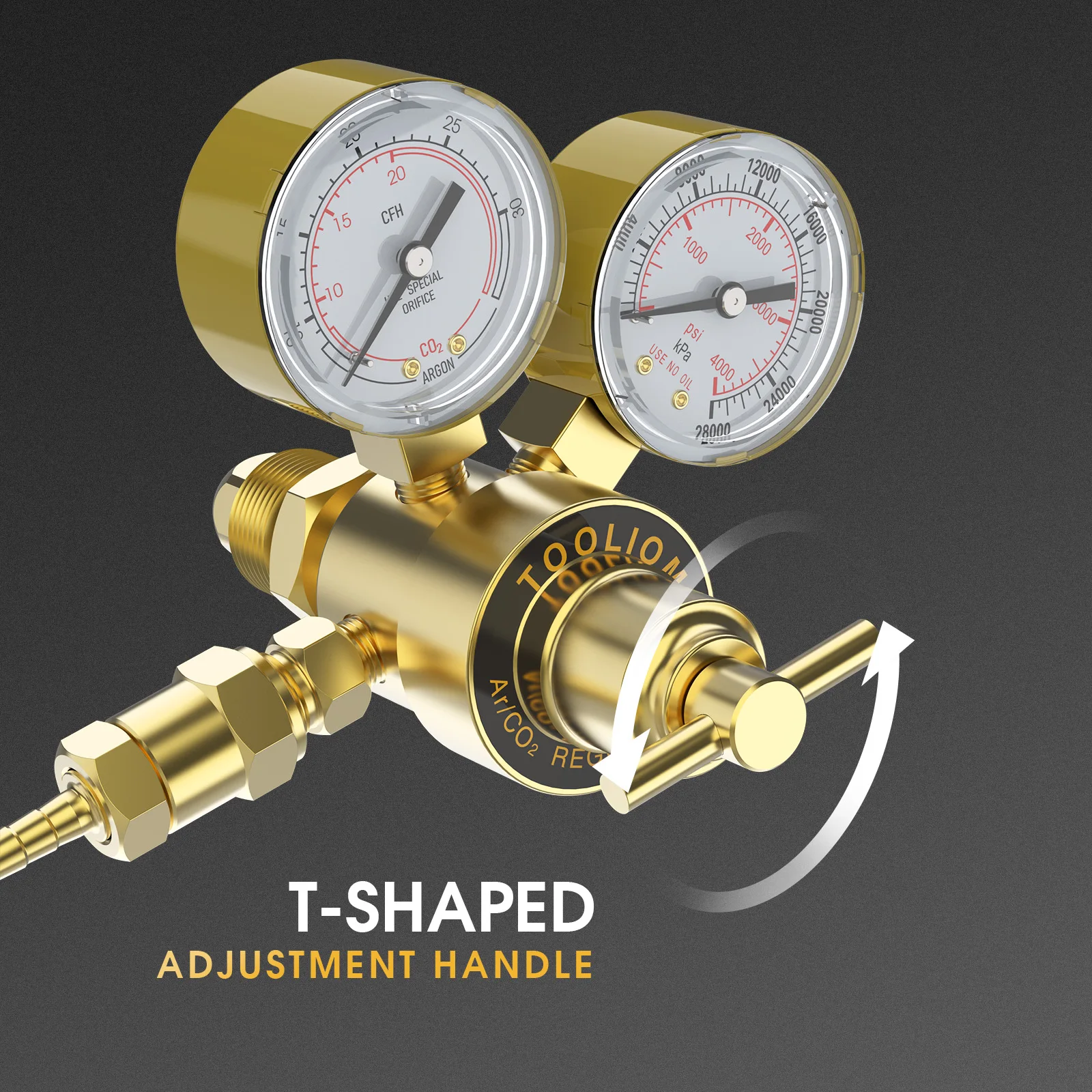 منظم TOOLIOM Argon CO2، منظم غاز اللحام لـ MIG وTIG، ضغط الإدخال 0-4000 رطل لكل بوصة مربعة، اتصال مدخل CGA580 #4
