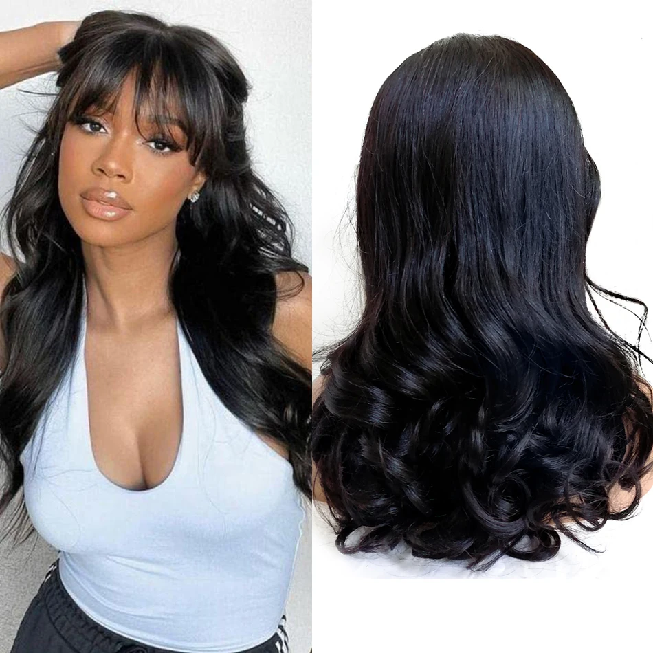 

DreamDiana 100% Malaysian Curly Hair 13X4 Lace Frontal Wigs Glueless HD Ocean Body Wave Lace Front Wigs With Bangs 180 Density