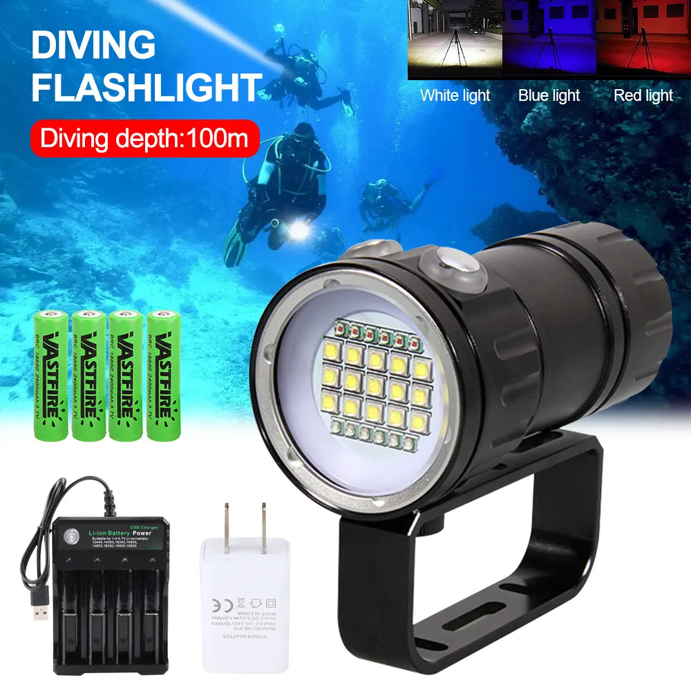 

LED Diving Flashlight 10000Lumens Underwater Lighting 100m Waterproof Tactical Torch Diving light For Photography Video Fill Led