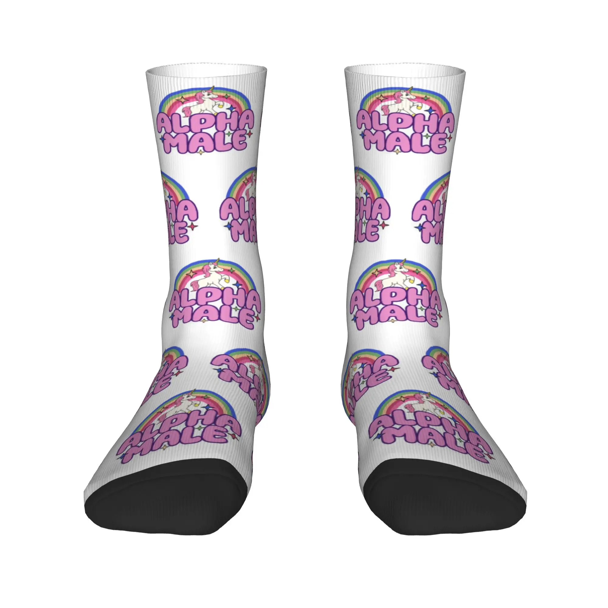 Kawaii imprimé bas Alpha mâle licorne arc-en-ciel chaussettes pour femmes hommes extensible hiver graphique équipage chaussettes