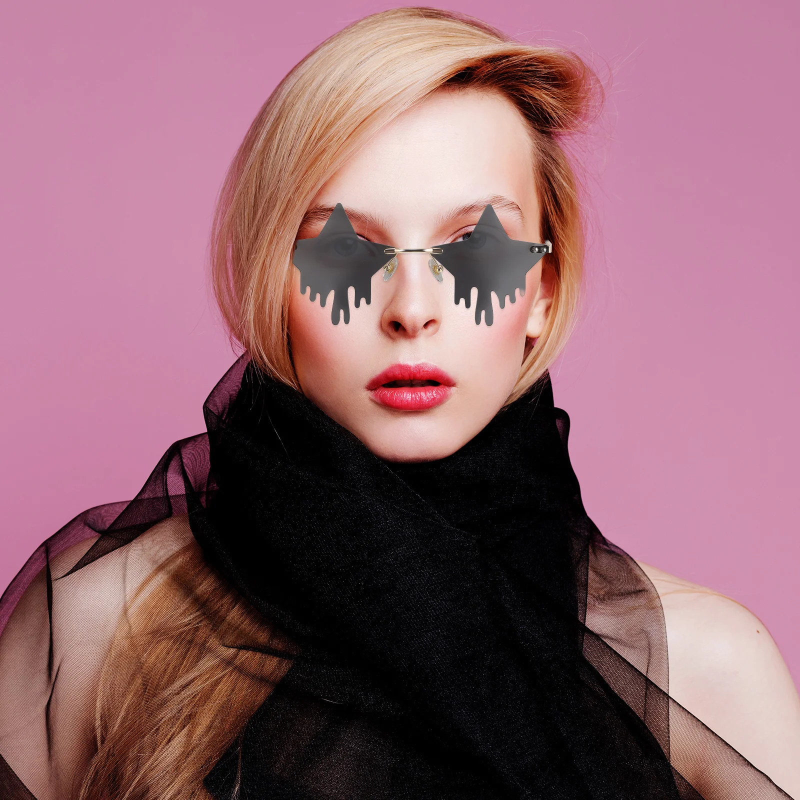 1 Paar randlose Stern-Sonnenbrille, trendige, einzigartige, coole Brille, Party, Strand, Reisen, UV-Schutz, stilvolle rahmenlose Brille