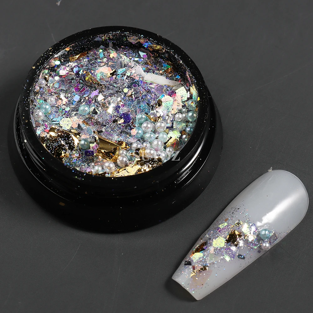 Abalone Muschel für Nägel Perlmutt Nail Art holo graphische Glitzer Pulver Meerjungfrau Pailletten Flakies Pailletten Maniküre Lebfzb