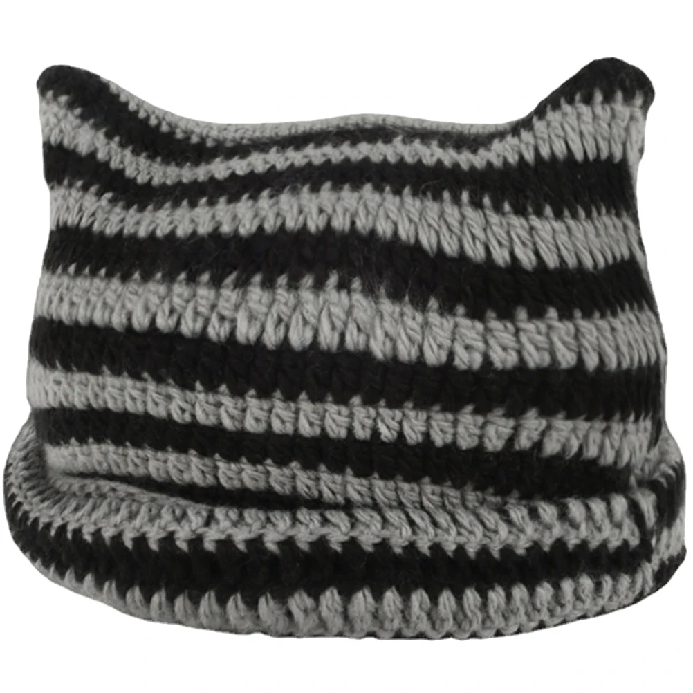 

1Pc Hook Knitted Cat Bean Beanie Hat Comfortable Warm Women Winter Cap Casual Outdoor Kitting Hat