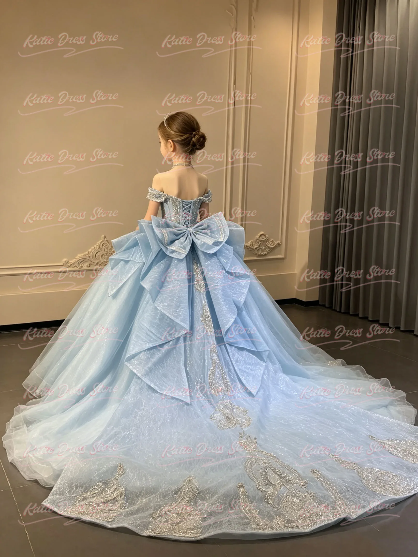 Luxurious Customized Flower Girl Dress For Wedding Tulle Applique Beading Puffy Kids Birthday Party First Communion Ball Gowns ﻿