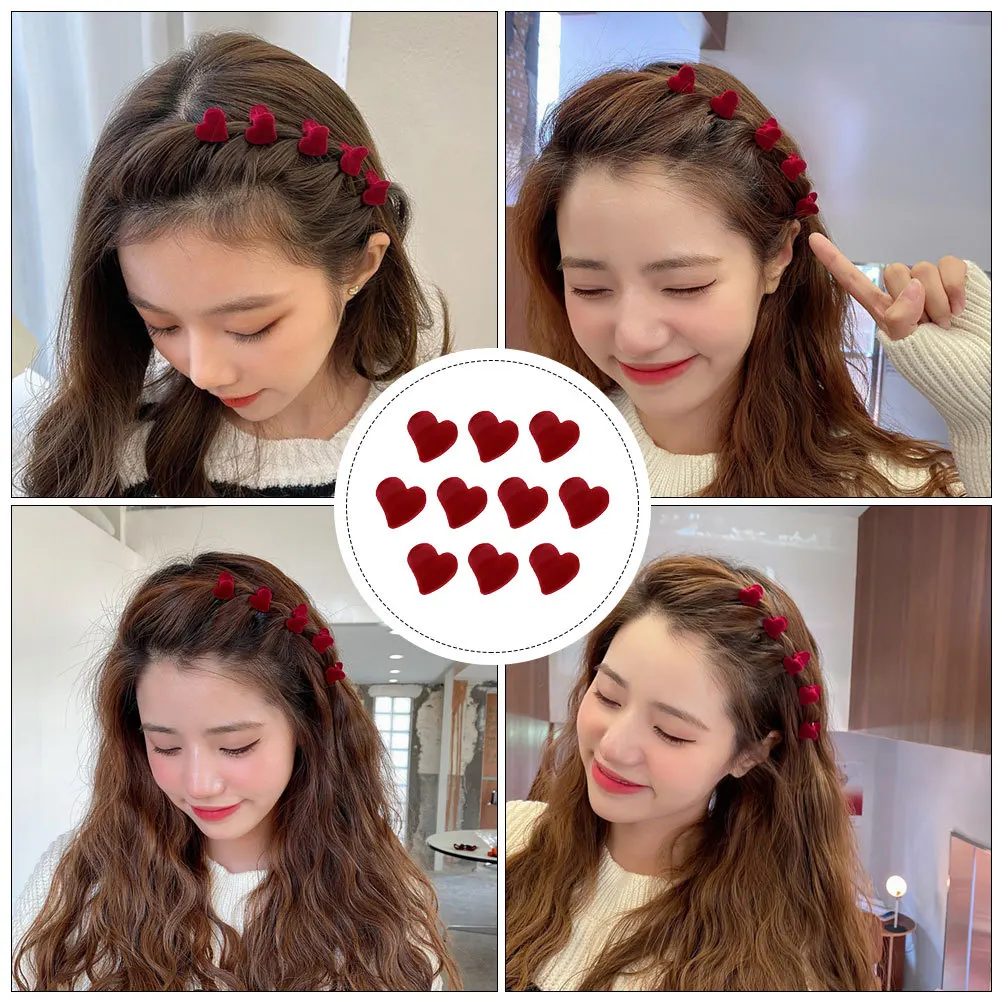 

10pcs Heart Hair Claw Clips Small Flocking Hair Jaw Clamp For Women Valentine Date Night Office School Wear Mini Heart