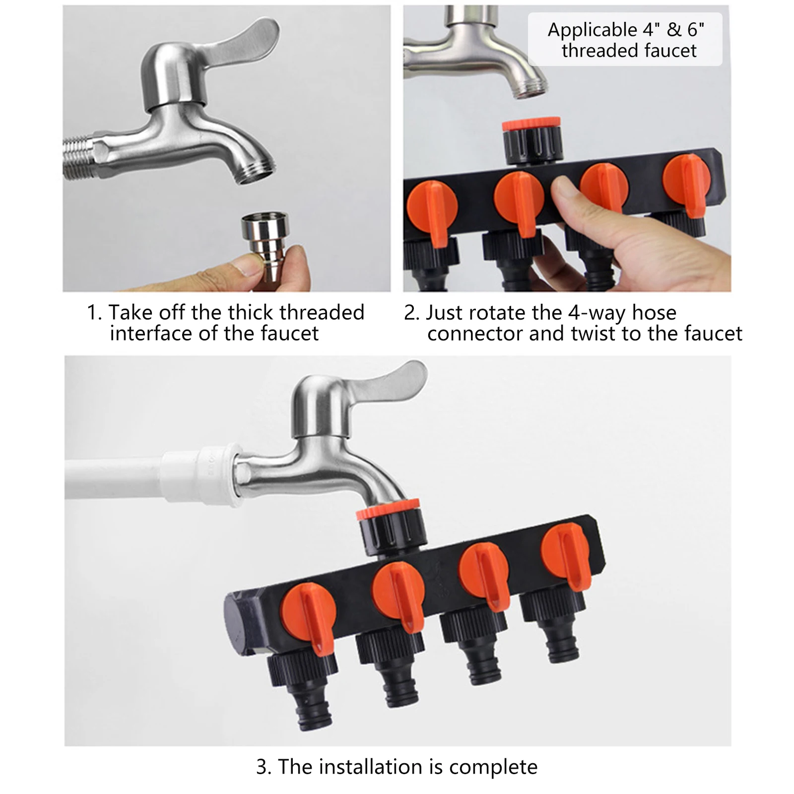 4 Way Garden Hose Splitters Faucet Diverter Tap Hose Connector Hose Pipe Splitter 4 Way Water Distributor for Outdoor Faucet