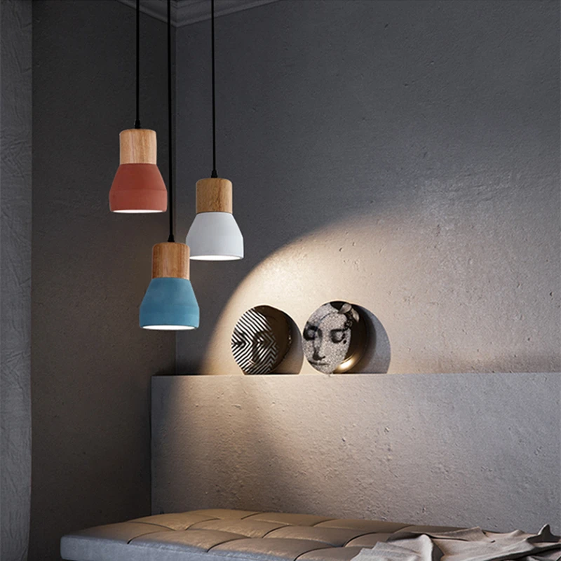 

New Macaron Colors Indoor Cement Pendant Lights For Restaurant Kitchen Home Ceiling Lamp Vintage Hanging Light Lighting Fixtures