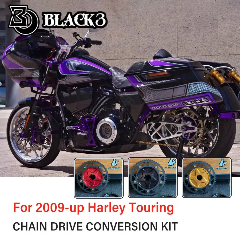 

Комплект для переоборудования цепного привода мотоцикла BLACK3, звездочка трансмиссии для 2009-латеров, Touring Road Glide Street Glide Road King FLHT
