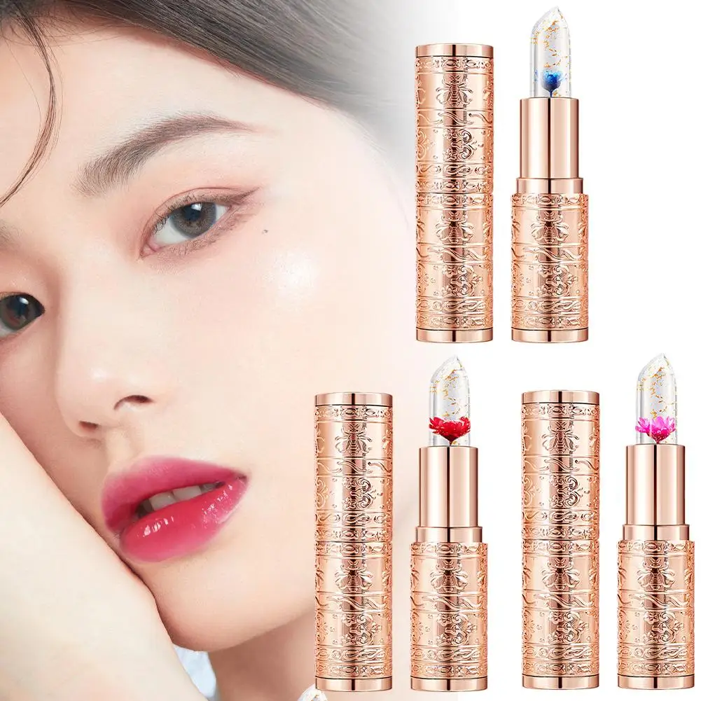 Moisturizing Flower Transparent Lipstick Temperature Color Changing Lip Balm Long Lasting Jelly Lipstick Lips Care Makeup 1pc