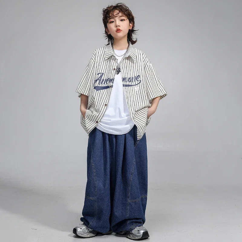 Hip Hop Dancing Ragazzi Giacca a righe Jeans Camicia per ragazze Pantaloni da ballo di strada Abbigliamento Bambini Streetwear Bambino Abiti jazz Costumi