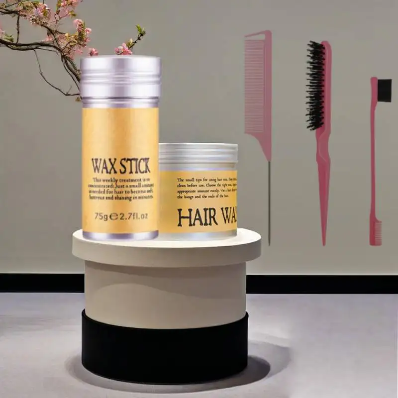 

Hair Wax Stick Long Lasting Hold Pomade Anti-frizz Pomade Smoothing Broken Back Hair Mud Messy Hairs Control Wax Rod with 3 comb