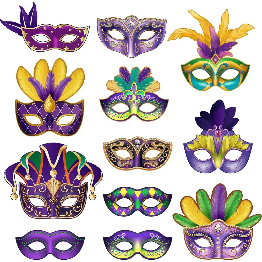 

BWkoss 24Pcs Mardi Gras Face Masks,Carnival Parade Face Masks Decorations Retro Masquerade Masks Set for Boy Girls Prom Venetian