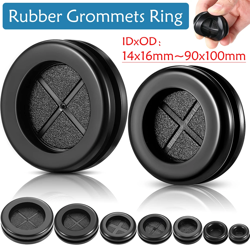

Black Round Double Sided Protective Coil Rubber Sealing Cap Hole Plug For Protection Wire Cable Seal Ring Grommet 14x16~90x100mm