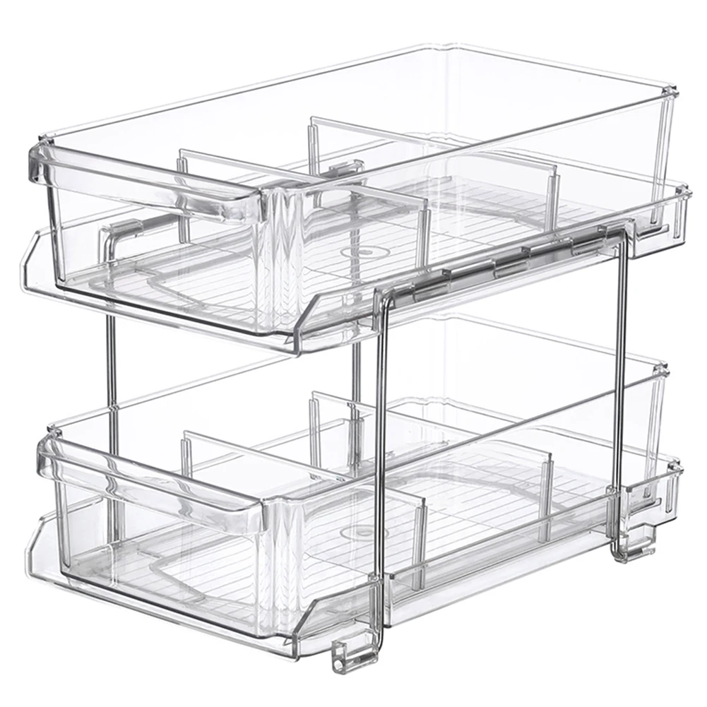 2 Tier Closet Organizer 2 Sliding Storage Drawers/Baskets Clear Storage Container Bin for Cabinet Pantry for Under Sink Office