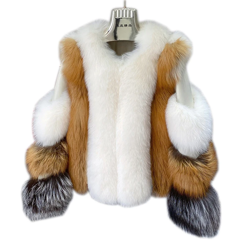 Real Natural Fox Fur Jacket Winter Plush Red Fox Fur Coat Female Women Luxury Genuine Silver Fox Short Coat Full Sheep skin