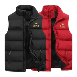 Fashionable mens down vest jacket with thick standing collar solid color printed vest duck down jacket sleeveless jacket