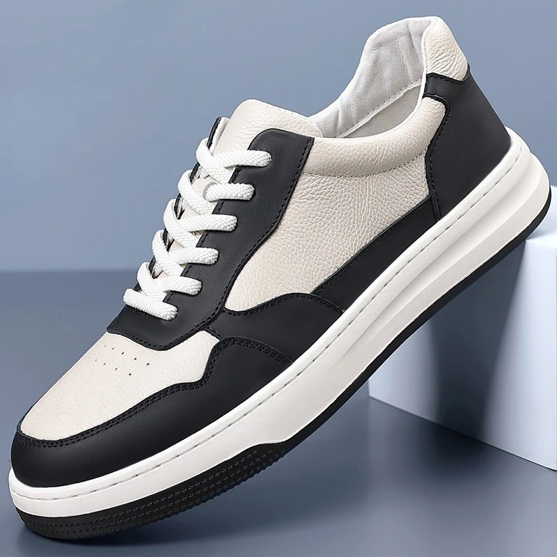 جديد الرجال جلد طبيعي عارضة أحذية بيضاء أحذية تزلج مسطحة الشاب الدانتيل متابعة متعطل #2