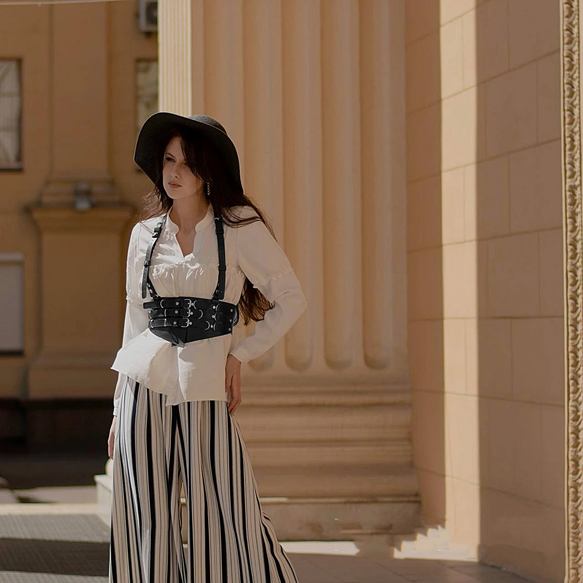 หญิง Gothic กว้างเข็มขัดเครื่องแต่งกายของขวัญวันวาเลนไทน์เข็มขัดแฟชั่นปรับผ้าพันคอคู่ชุดราตรีเสื้อผ้า