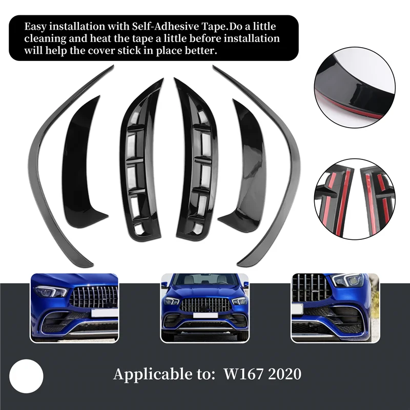 

6Pcs Car Front&Rear Bumper Splitter Spoilers Trim For Mercedes-Benz GLE W167 2020 AMG