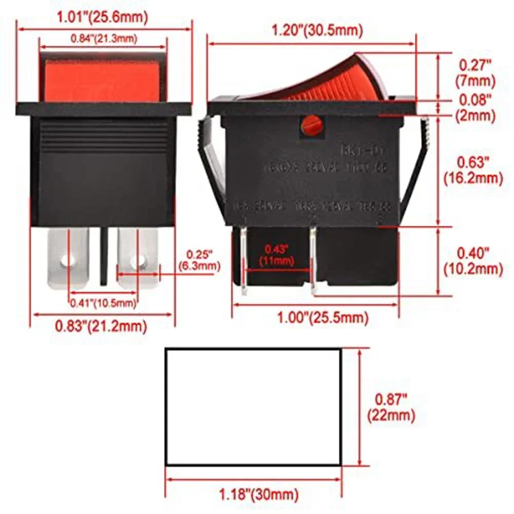 KCD4 Boat Shaped Switch High-Power Power Button 4-Pin Red Light 31 * 25MM 16A Boat-shaped Rocker Power Button