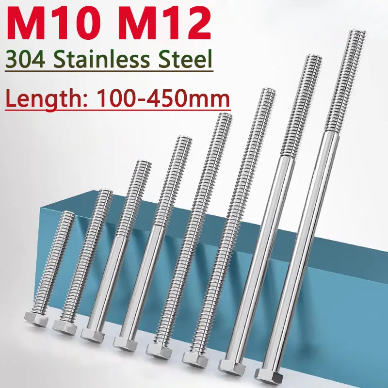 

Ultra Long M10 M12 304 Stainless Steel External Hex Screws Hexagon Head Bolt Length 100-300/350/400/450mm Full/Half Thread