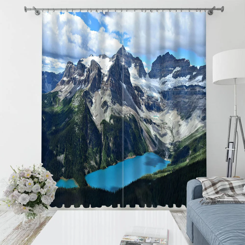 blue Snow mountain curtains Bedroom living room windproof thickening blackout fabric 3d curtains