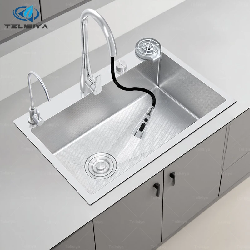 

Кухонная мойка из нержавеющей стали с тиснением рисового зерна, большая бытовая посуда с одним слотом и мийка для овощей, раковина под креплением